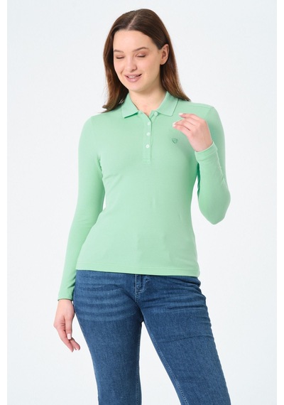 Msw Kadın Uzun Kollu Regular Fit Polo Yaka T-shirt Mint