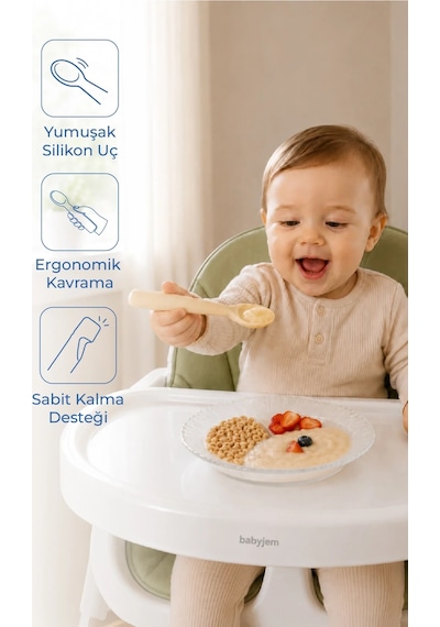 Babyjem Yumuşak Uçlu Silikon Kaşık Ekru