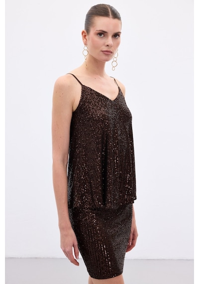 Sateen Payet Detaylı Askılı Bluz - Kahve-136646 Kahve Sateen Payet Detaylı Askılı Bluz - Kahve-136646 Kahve
