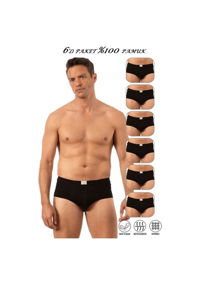 Özkan Underwear Özkan 0037 6'lı Paket Erkek %100 Pamuklu Penye Süprem Esnek Rahat Slip Külot Siyah