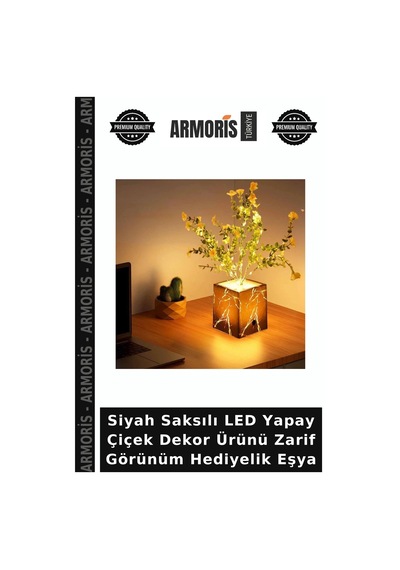 Siyah Saksılı Led Yapay Çiçek Dekor Ürünü Zarif Görünüm Hediyelik Eşya Çok Renkli