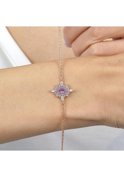 Mia Vento Lila Taşlı Hanedan Nişanı Rose Renk Vintage Gümüş Bileklik