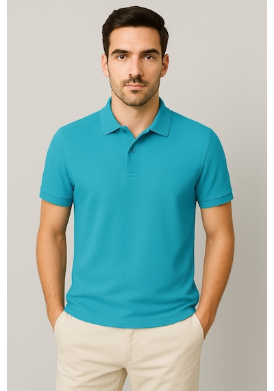 Parshey Regular Fit %100 Pamuk Polo Yaka Yarım Kollu Basic T-shirt Turkuaz