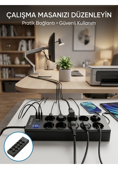 Akım Korumalı 10'lu Çoklu Priz Usb-a Ve Type-c Şarj Çıkışlı - Lisinya Diğer
