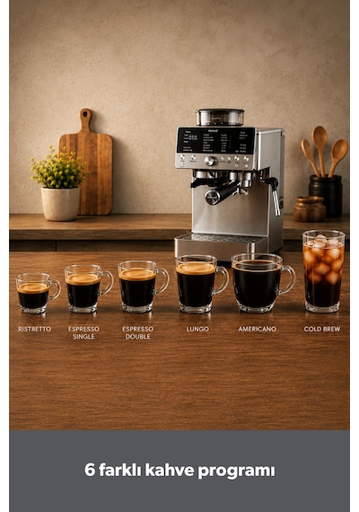 Homend Latteprimo Barista Tipi Çekirdek Öğütücülü Espresso Makinesi, 20 Sıcak ve Soğuk İçecek