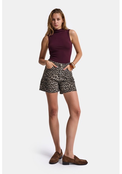 Kadın Leopar 1w6-26 Midi Relax Fit Denim Şort