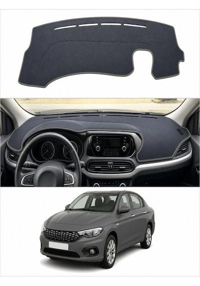 Fiat - Egea Uzun Ekransiz 2015-2021 Uyumlu Torpido Koruma Kılıfı - Gri Şeritli