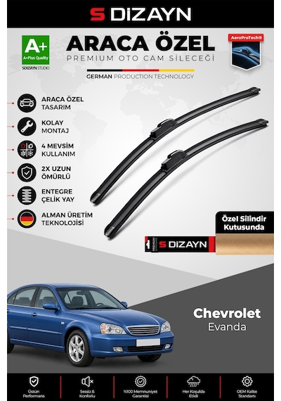 S-dizayn Chevrolet Evanda Ön Cam Silecek Seti 2003-2006 Premium Araca Özel 55-50 Cm A+ Kalite