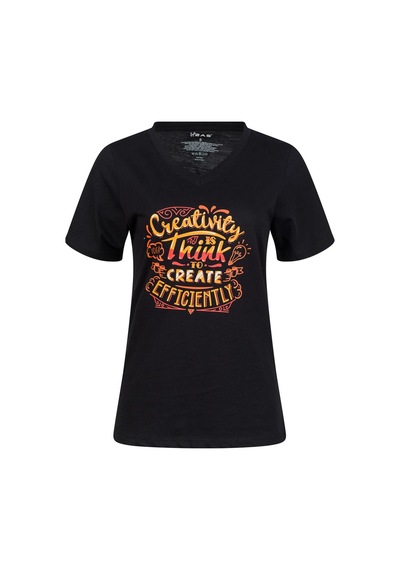 2as Alone Baskılı V Yaka Kadın T-shirt 411 Siyah