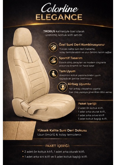 Hyundai Accent Era 2006-2011 Uyumlu Colorline Elegance Deri Bej Koltuk Kılıfı