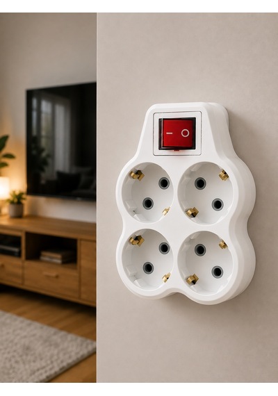 4 Lü Priz Çoğaltıcı Açma Kapama Anahtarlı Kablosuz Duvar Tipi Priz Adaptörü