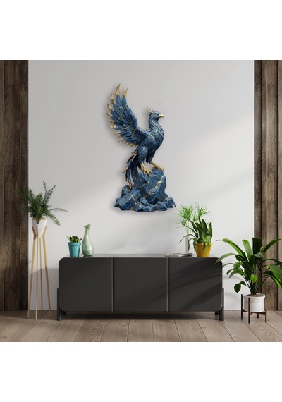 Anka Kuşu Heykeli Mavi-altın - Metal Tablo - Dec0128 51 X 95 Cm Çok Renkli