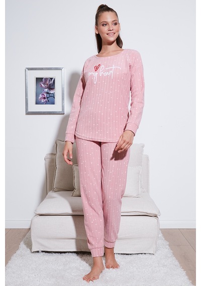 Lela Standart Fit Bisiklet Yaka Bayan Pijama Takımı 6093735 Pudra