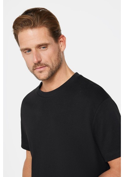 Tudors Unisex Relax Fit Rahat Kesim %100 Pamuk Yumuşak Dokulu Basic Bisiklet Yaka Siyah Tişört-30847 Siyah