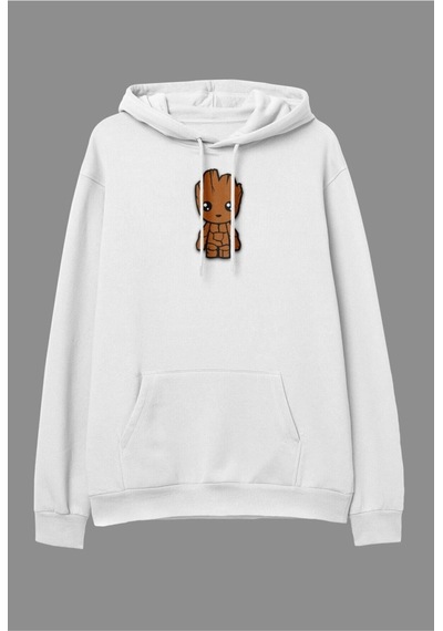 Macklin Marvel Groot Karakter Tasarım Baskılı Kapüşonlu Sweatshirt Hoodie Beyaz Mck0797 Beyaz
