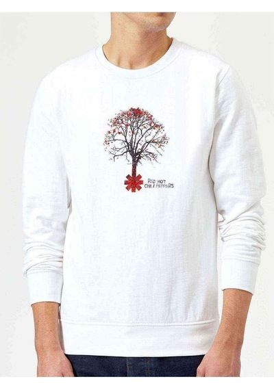 Red Hot Chili Peppers Baskılı Beyaz Erkek Örme Sweatshirt