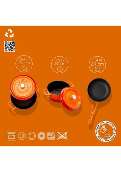 Lava Döküm 3x Trendy Serisi 6 Parça Tencere & Tava Seti Turuncu Kırmızı