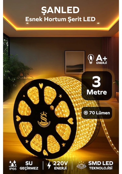 Hortum Esnek 220v Şerit Led Amber 3 Metre 3 Metre
