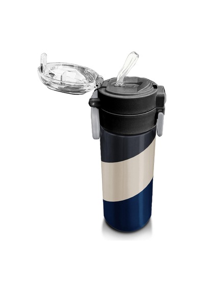 Coral High Kids Lacivert Koyu Gri Bej Desenli Pipetli Ve Direkt İçim Çelik Termos 500 Ml 31893 Lacivert - Şeffaf