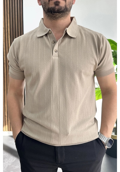 Erkek Desenli Polo Yaka Tişört Vizon Edw460 Vizon