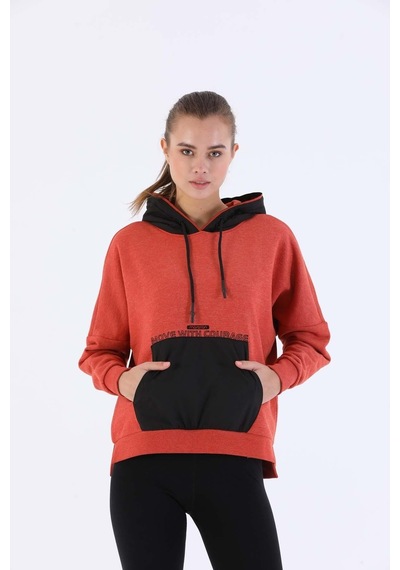 Maraton Sportswear Oversize Kadın Kapşonlu Uzun Kol Basic Kiremit Sweatshirt 20353-kiremit Kiremit