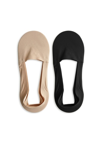 Cottonhıll Premium - Lazer Kesim Penye Sneaker Babet Çorap Siyah-ten 2'li Paket Renkli