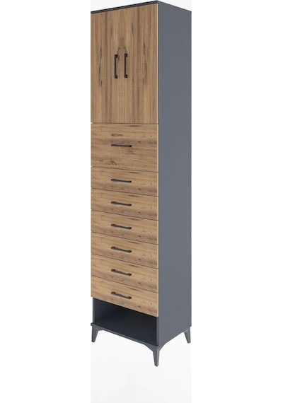 Hyperion Dolap 2 Raflı 7 Çekmeceli 2 Kapaklı 60x44x243 Antrasit-çam Antrasit
