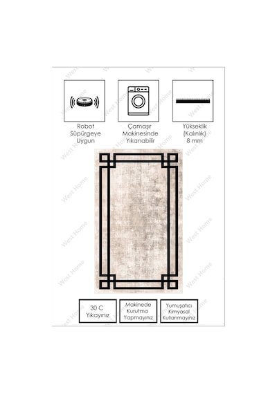 West Home Dijital Baskı Yıkanabilir Kaymaz Taban Salon Halısı Mutfak Halısı Yolluk Wh 422 Beige