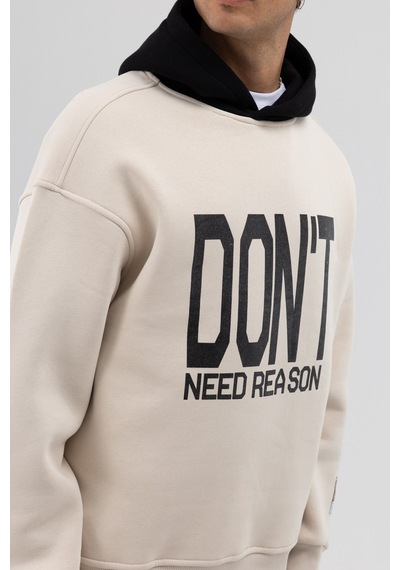 Vamos Çift Renk Baskılı Oversize Sweatshirt V70-92 Taş