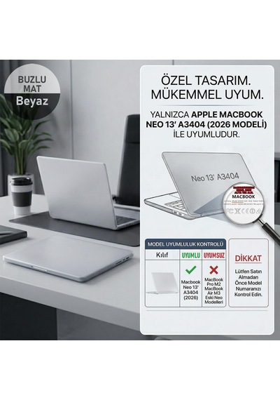 Apple Macbook Neo 13" İnç Uyumlu Kılıf A3404 2026 Mat Buzlu Koruyucu Sert Kapak Beyaz Belirtilmemiş