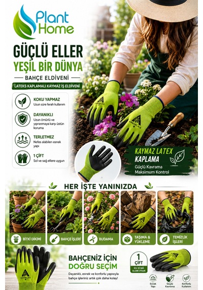 Bahçe Eldiveni Lateks Kaplamalı Kaymaz Dokunmatik Ekran Uyumlu Koku Yapmaz Terletmez 1 Çift