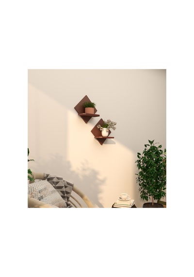 2'li Raf Çiçeklik Seti 34x34 Cm Kontrplak Duvar Rafı Beyaz, Ceviz, Doğal Ahşap, Siyah Ceviz