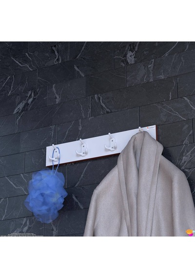 Modilayn Arı Serisi 12 Kancalı 61,4x9,6 Cm Banyo Askısı - 4'lü Set Ekstra Düzen Ve Yer Tasarrufu Beyaz