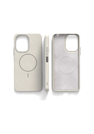 Apple Uyumlu iPhone 15 Pro Max Beats Magsafe Deri Görünümlü Silikon Kılıf Kapak Beyaz