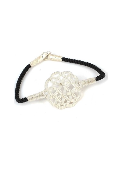 Nusret 999 Ayar Gümüş Siyah İpli Kazaz Bileklik