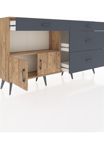 Arges Konsol Tek Raflı 4 Çekmeceli 2 Kapaklı 176x30x99 Çam-çam/an Çam-çam/antrasit Arges Konsol Tek Raflı 4 Çekmeceli 2 Kapaklı 176x30x99 Çam-çam/an Çam-çam/antrasit