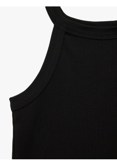 Koton Ribanalı Halter Yaka Kolsuz Pamuklu Crop Atlet Siyah 6skg30020ak
