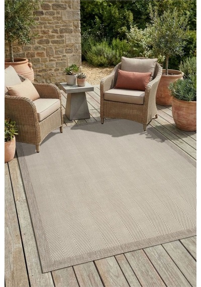 Leiva Home 6633 Krem Bej Bordür Çerçeveli Sisal Leke Tutmaz Makinede Yıkanabilir Kaymaz Halı