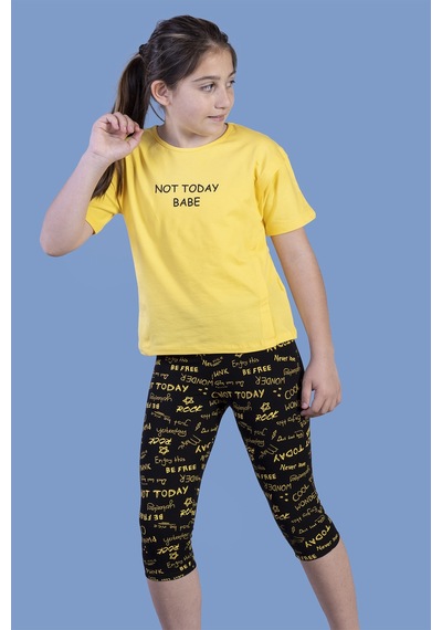 Toontoy Kids Toontoy Kız Çocuk Kesik Detaylı Baskılı Taytlı Takım Sarı Toontoy Kids Toontoy Kız Çocuk Kesik Detaylı Baskılı Taytlı Takım Sarı