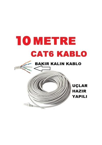 Cat6 Kalin Bakir Internet Kablo 10 Metre