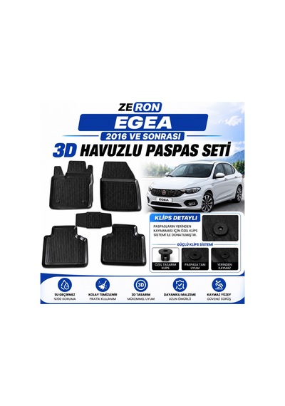 Zeron Fiat Egea 2019 Ve Sonrası 3d Havuzlu Paspas Seti Su Geçirmez Kaymaz 5 Parça