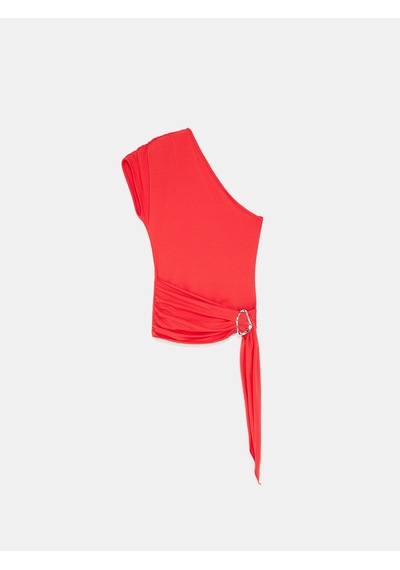 Dilvin 32877 Tek Omuzlu Tokalı Top-kırmızı