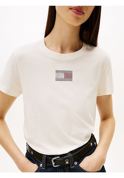 Tommy Hilfiger Dw0dw21965 Tjw Reg Party Flag Kadın Tişört Beyaz
