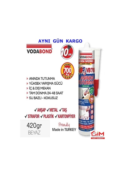 Vodabond Korniş Yapıştırıcı Montaj Silikonu Anında Tutunma Beyaz Beyaz