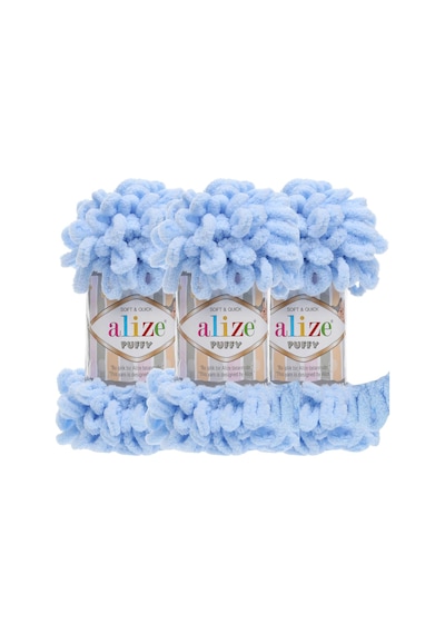 Puffy 3 Lü Paket El Örgü İpi - Şişsiz 100g X 3 Adet Renk No: 183 - Açık Mavi