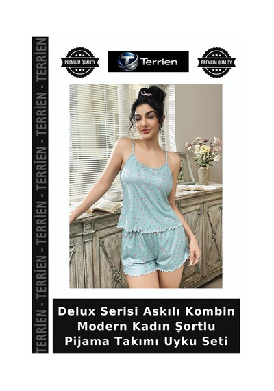 Terrien Delux Serisi Askılı Kombin Modern Kadın Şortlu Pijama Takımı Uyku Seti Diğer