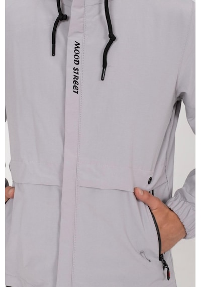 Oksit Mood Street Baskılı Su İtici Slim Fit Erkek Yağmurluk Mont Açık Gri