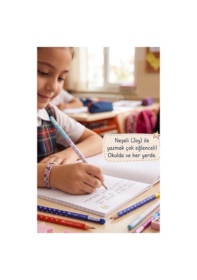 Neşeli Joy Kurşun Kalem 4 Adet Faber Castell Yuvarlak Gövdeli Siyah Kurşun Kalem Yumuşak Yazım Kolay Tutuş Kaliteli Çok Renkli
