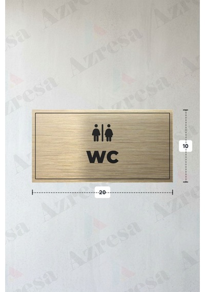 Wc Yazılı - Metal - Gold Renk - Kapı İsimliği - 20x10 Cm