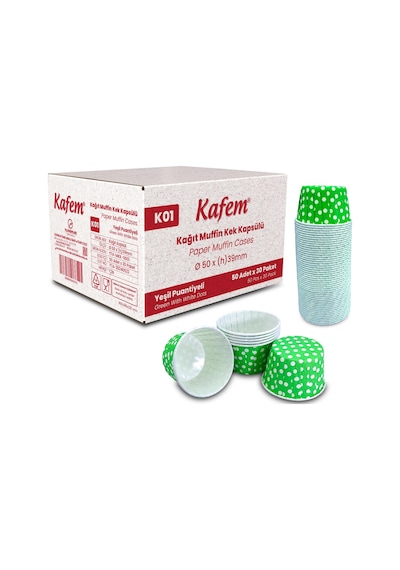Kafem Yeşil Puantiyeli Muffin Kek Kapsülü 50li X 30 Paket Koli - K01 Yeşil